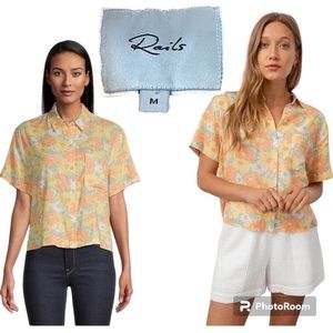 Rails Payton Daisy meadow linen floral short sleeve button up blouse
